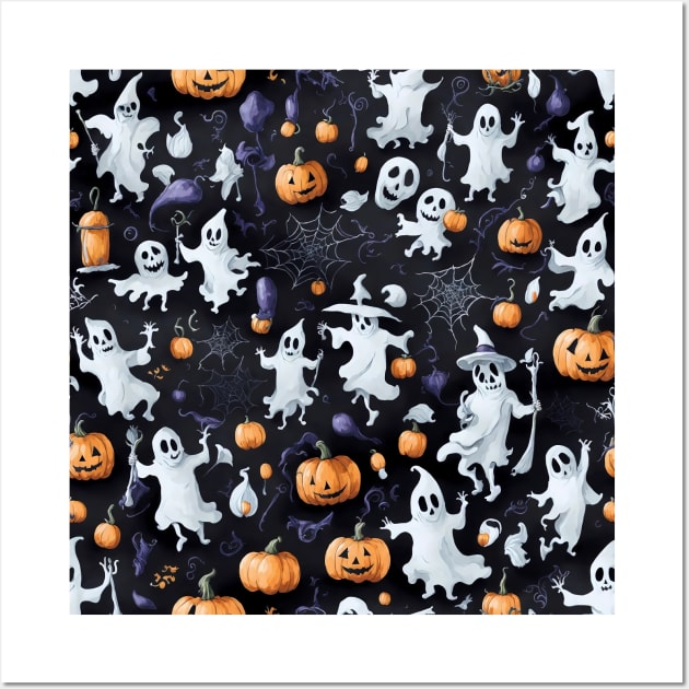 Halloween ghosts and pumpkins pattern Wall Art by BrisaArtPrints